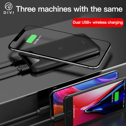 DIVI Wireless 10000 mAh Power Bank With LCD Display Qi Fast Charging