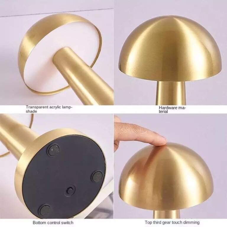 Golden Mushroom LED Desk Lamp - 3 Light Modes, Dimmable, USB Type-C & Touch Sensor