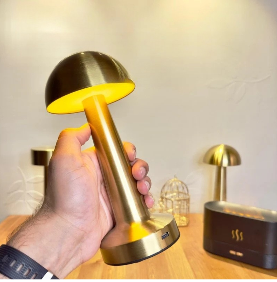 Golden Mushroom LED Desk Lamp - 3 Light Modes, Dimmable, USB Type-C & Touch Sensor