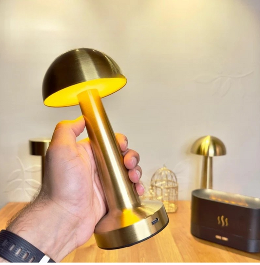 Golden Mushroom LED Desk Lamp - 3 Light Modes, Dimmable, USB Type-C & Touch Sensor