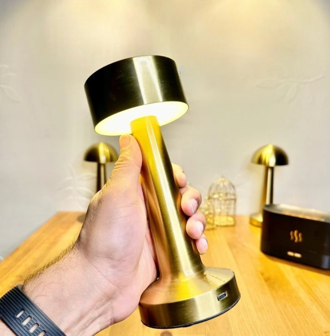 Golden LED Desk Lamp with Touch Sensor - 3 Light Modes, Dimmable, and USB Rechargeable